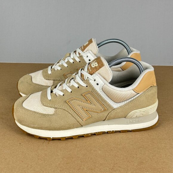 New Balance Shoes - New Balance 574 Athletic Sneakers Mens 5 Womens 6.5 Tan Beige Low Top